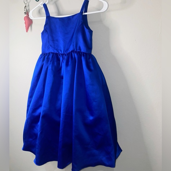 DAVID BRIDAL LITTLE GIRLS ROYAL BLUE SATIN FORMAL DRESS - Picture 2 of 7